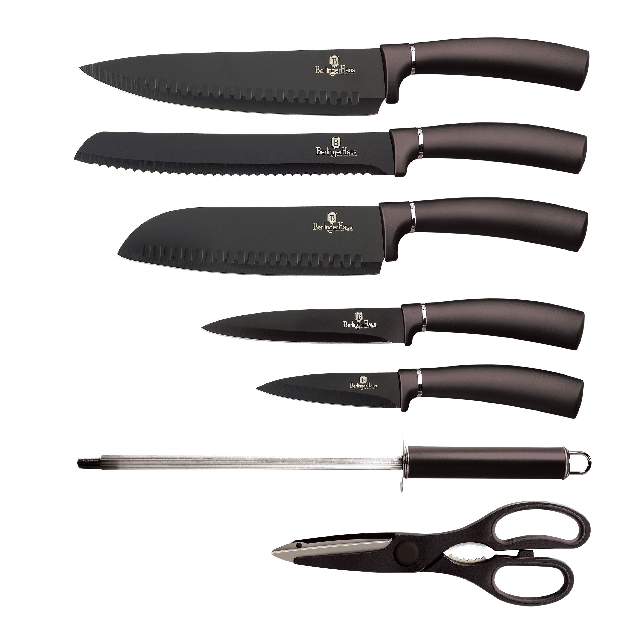 Set di Coltelli da Cucina Professionali Acciaio Inossidabile Coltello da Cuoco Berlinger Haus Grigio Carbon Pro - 2