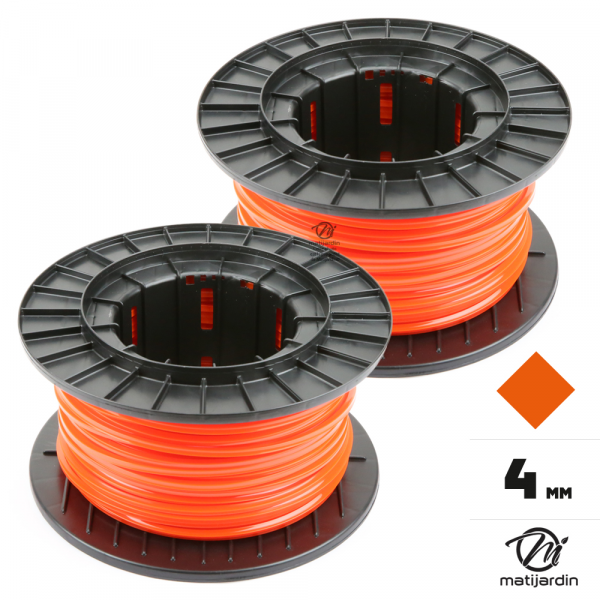 Fil débroussailleuse nylon 4 mm x 50 m carré rouge/Orange bobine par 2 - 2