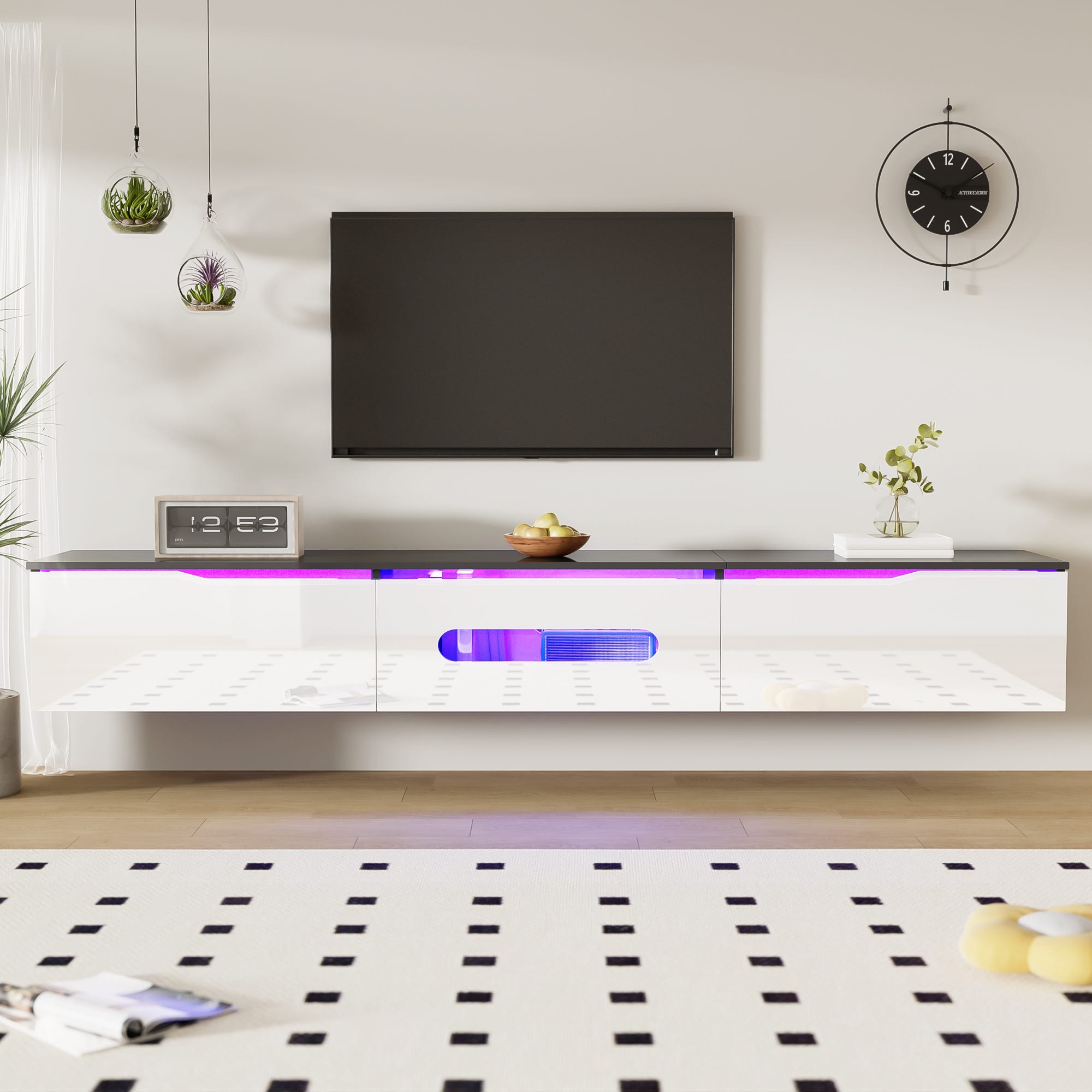 Meuble TV Moderne avec Rangement, Meuble de Salon avec Éclairage LED Meuble TV Moderne avec Rangement, Meuble de Salon avec Éclairage LED
