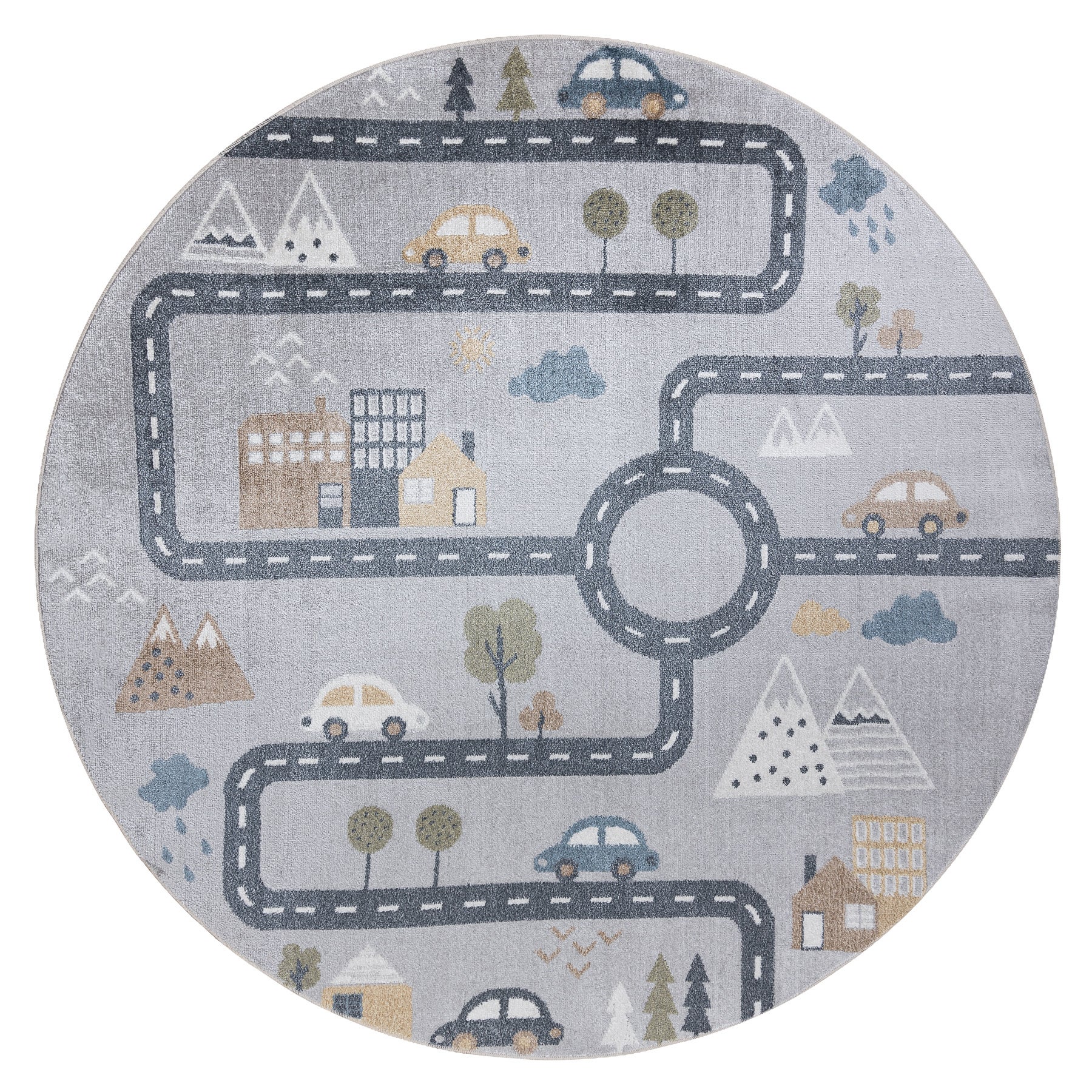 Tappeto BONO 726 cerchio street, città grigio chiaro / crema rotondo 100 cm - 3