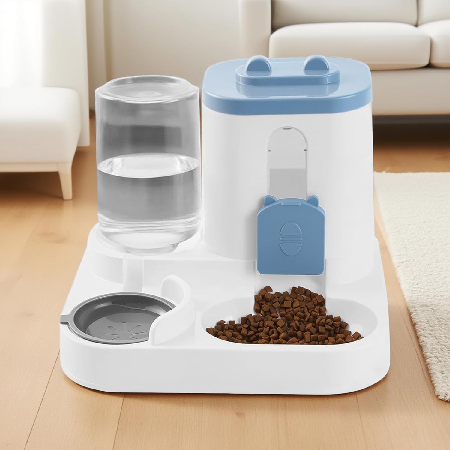 Distributeur Croquettes Chat Automatique 2 en 1 PP 2.2L Distributeur Croquettes Et 0.8L Fontaine A Eau Combo Mangeoire avec Gamelle Grande - 4