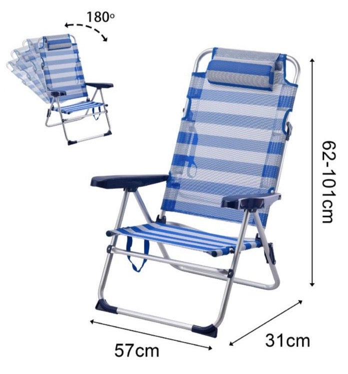 Pacote de 2 Cadeira de Praia Dobrável e Reclinável com Almofada de 5 Posições 57X31X62/101CM Turquesa - 4
