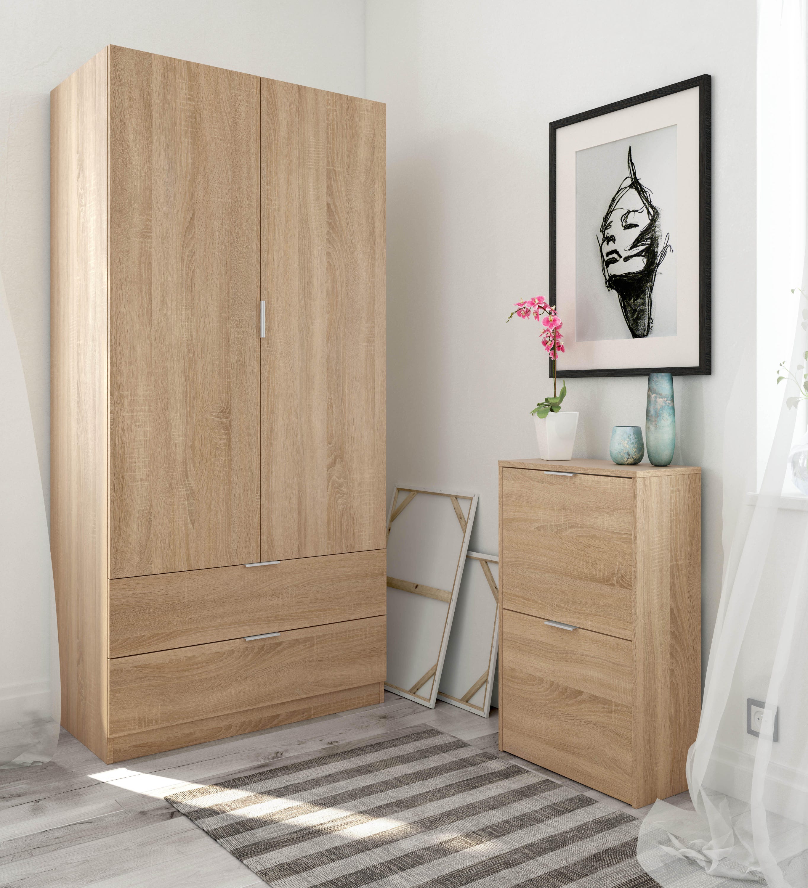 Meuble à chaussures pour Entrée en mélaminé Marron Scandinave 12 paires maximum - 5