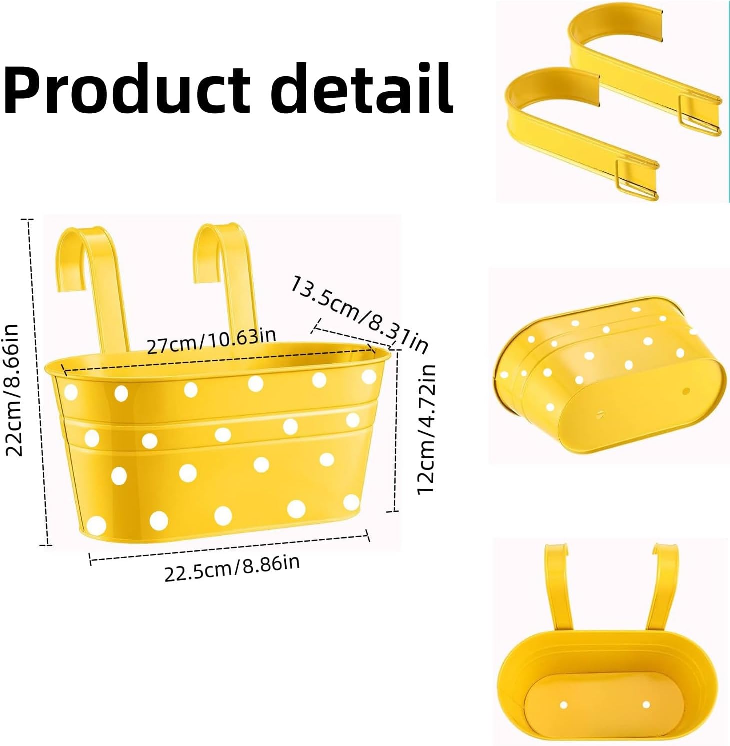 4 Pots De Fleurs Suspendus En Métal | Avec Crochet Détachable | Pour Balcon, Jardin | Orange+Jaune