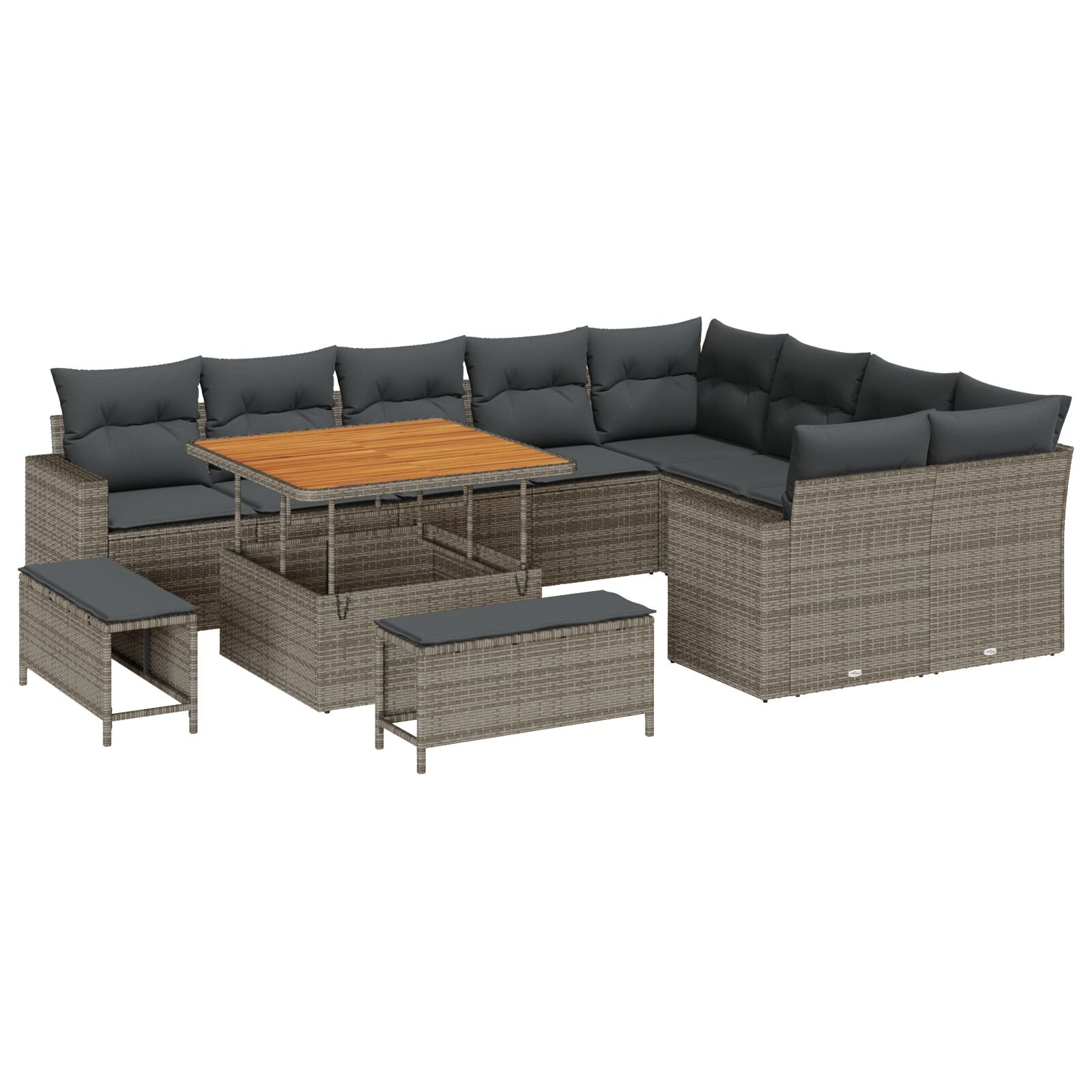 Zestaw Sof na Ogród 12 pcs Szary polirattan vidaXL