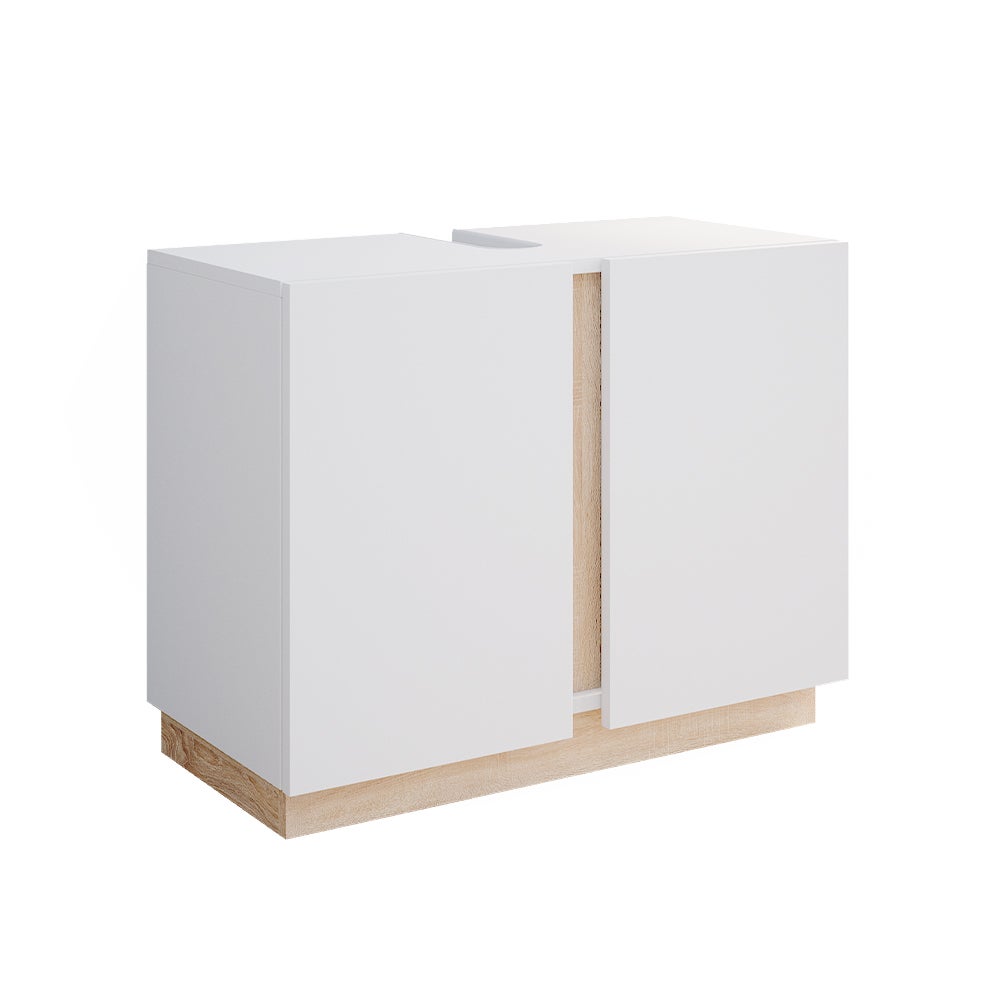 Mobile Bagno Sottolavabo MDF Bianco 60x30x60 Cm Con 2 Ante E Ripiano Regolabile - Design Moderno - 3
