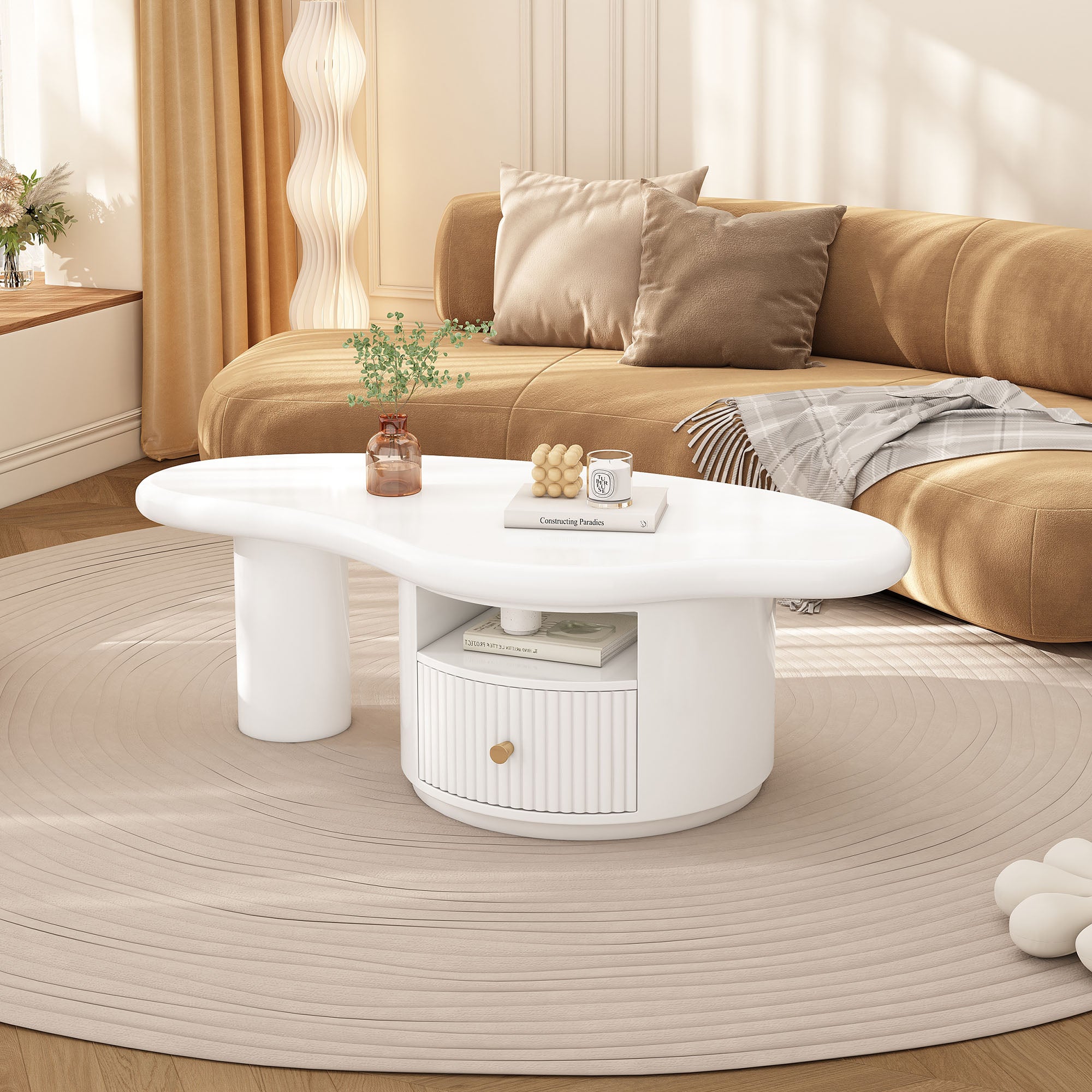 Tavolino Da Caffè Irregolare Cloud, Lunghezza 97 Cm, Larghezza 67 Cm Altezza 32 Cm Mdf Con Feltro Superficie Laccata Tavolino Creativo 85323925