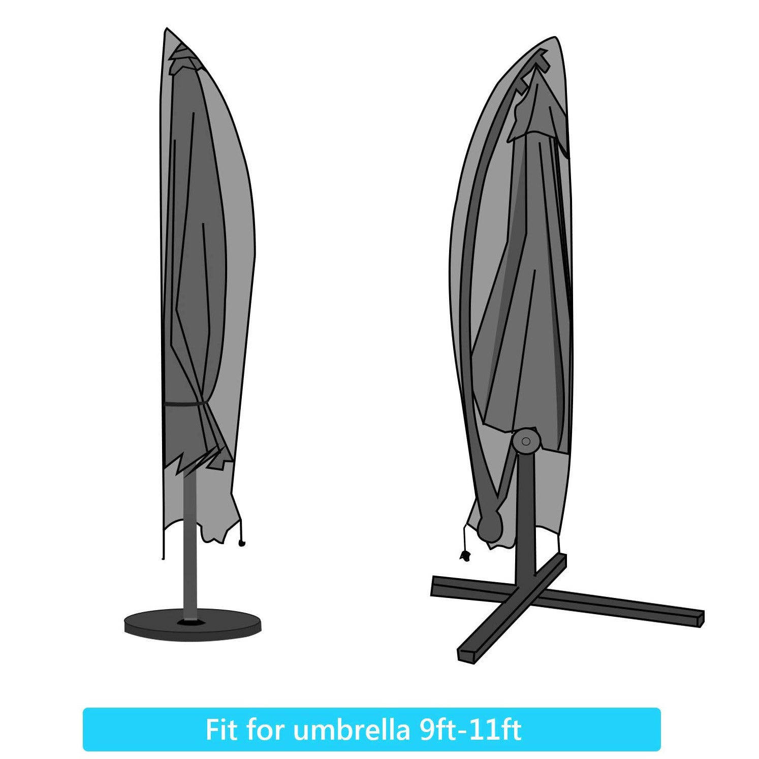 Housse de Parasol, Housse de Parasol Jardin pour 2 à 4 m de 210D Grand Parasol Déporté Noir, 265 x 50 x 70/40cm - 2