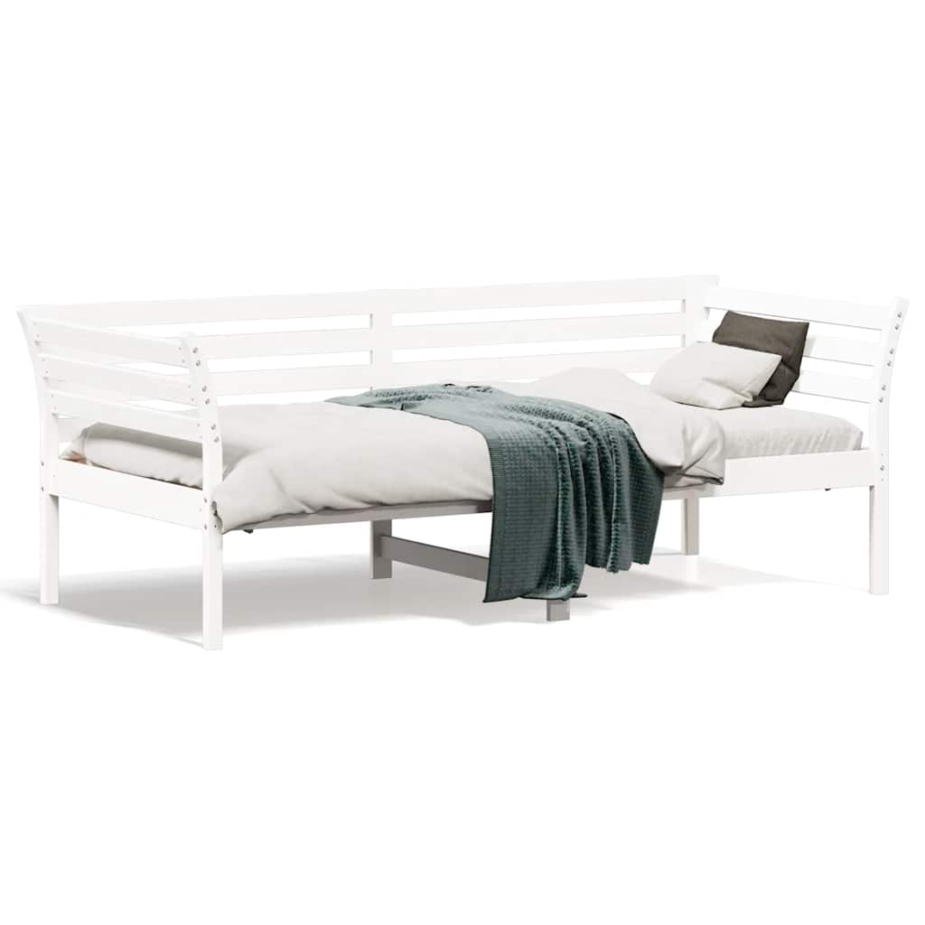 Łóżko Dzienne Białe Drewniane Rama Łóżka Drewniana Ze Stelażem Do Sypialni Pokoju 75x190 cm