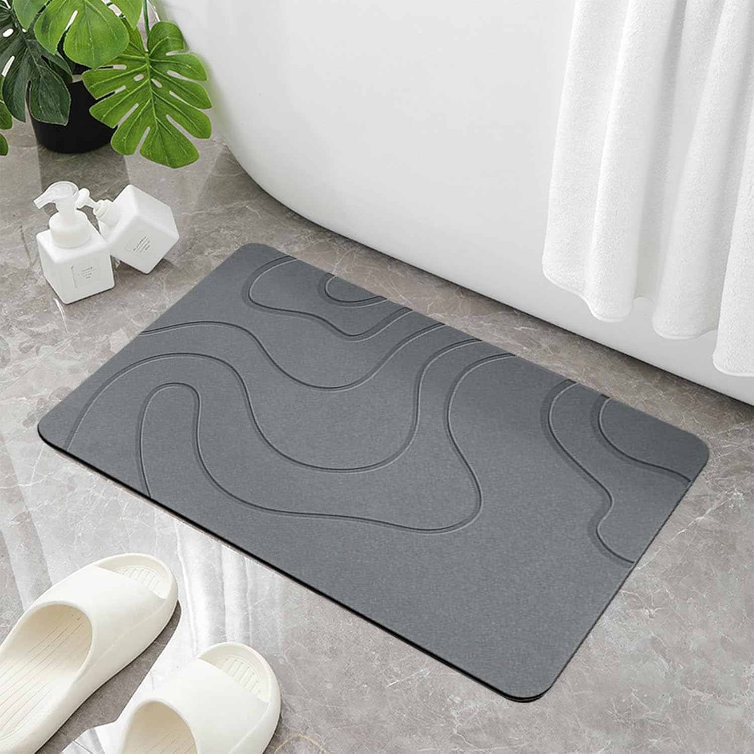 Tapis De Bain Antidérapant Et Absorbant, Lavable En Machine, 40 X 60 Cm Gris 87270041