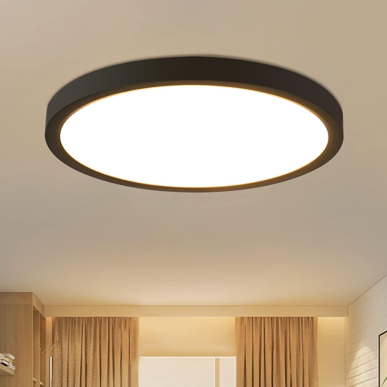 ZMH Lampa sufitowa czarna LED 18W okrągła lampa do przedpokoju IP44 odpowiednia do sypialni salonów i kuchni