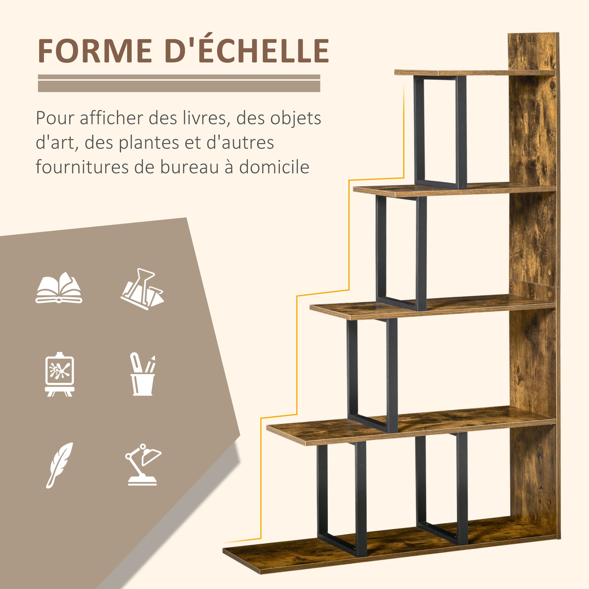 Bibliothèque en Bois Marron H. 160 x l. 30 x P. 102 cm - 4