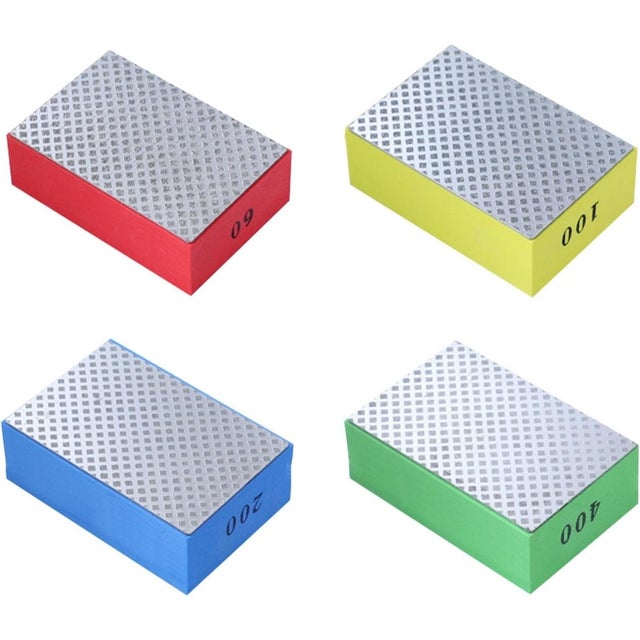 Lot de 4 blocs abrasifs diamantés pour le meulage manuel de céramique, carrelage et verre (face argentée, grains : 60#, 100#, 200#, 400#)