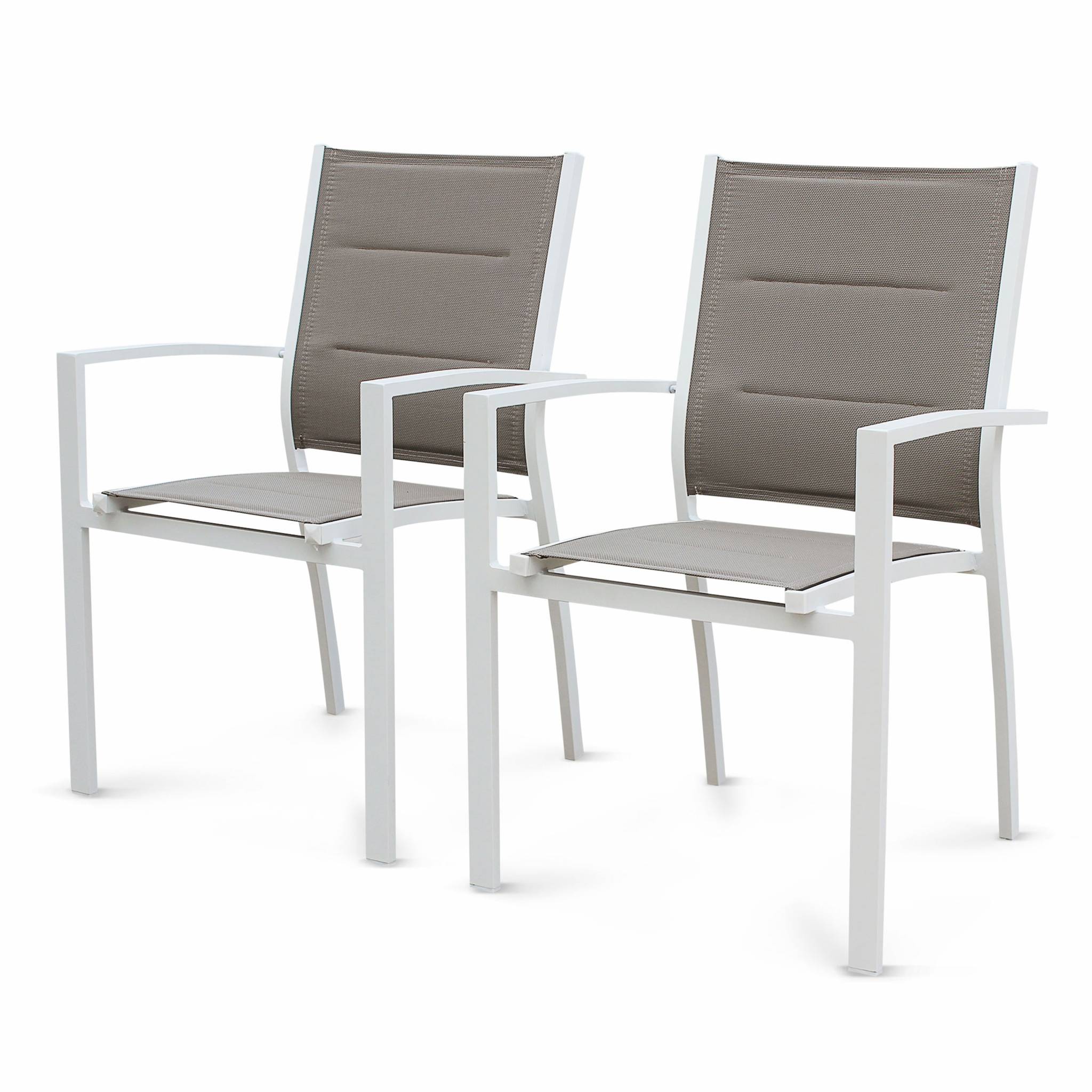 Table de jardin extensible aluminium + 8 assises - Chicago Blanc / Taupe - Table extensible 175/245cm avec rallonge et 8 assises en textilène - 5