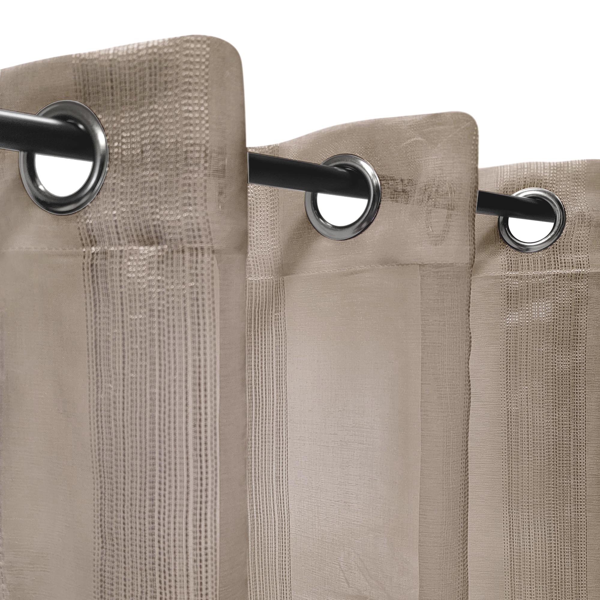 Rideau Voilage à Fines Rayures à œillets prêt à poser, 140x240cm, Taupe ...