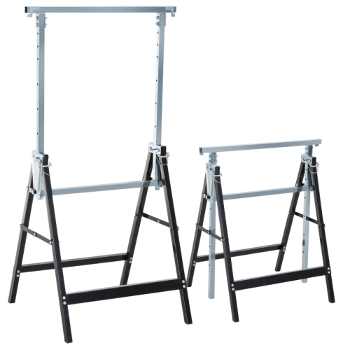 Par de caballetes plegables ajustables (68x58x80-130 cm), metal negro - capacidad 200 kg – comfortxl