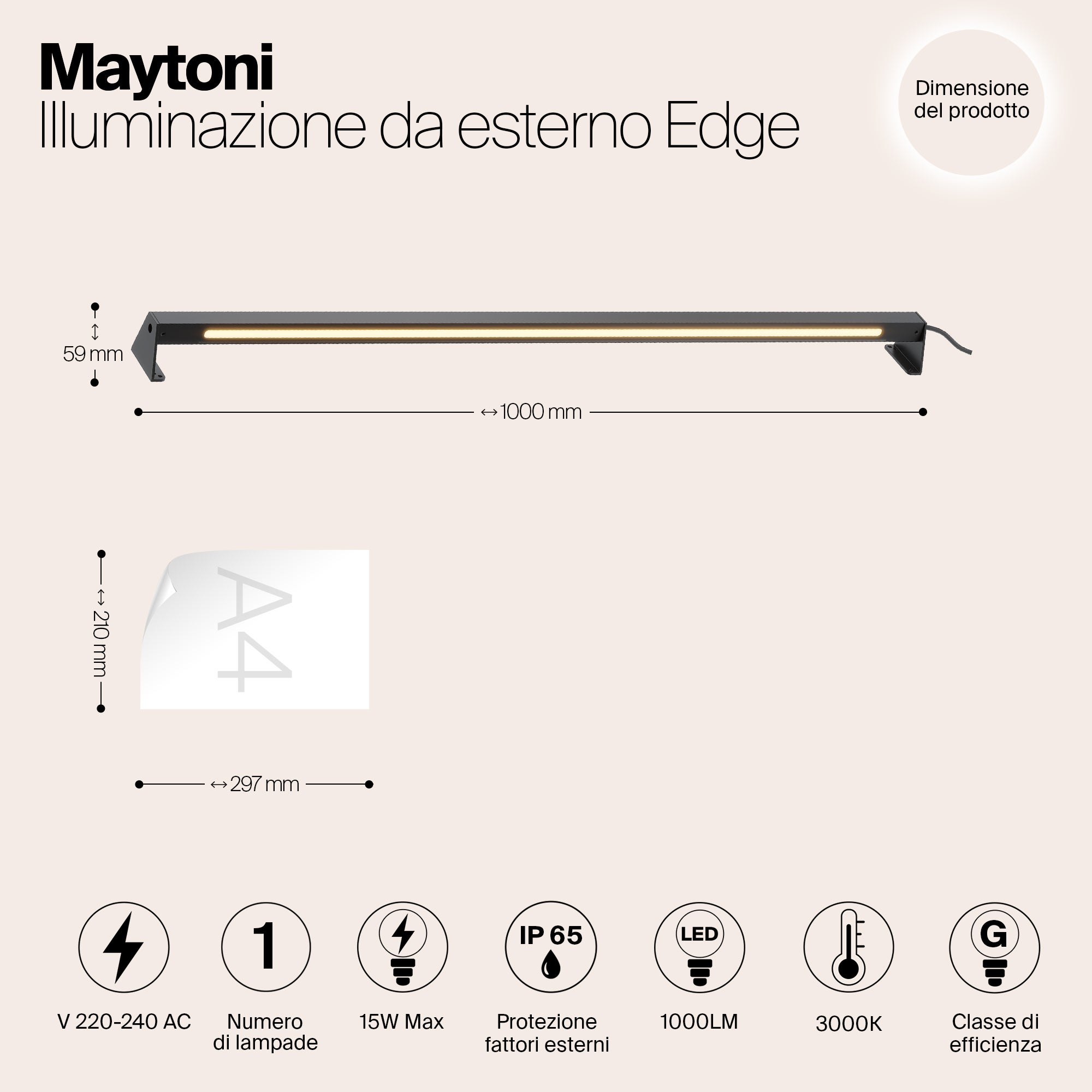 Illuminazione esterna moderna, Barra Orizzontale, Lampada da Terra, Nero, Alluminio, Modulo LED da 3000k, 1000lm, 15 W, IP65 - 2