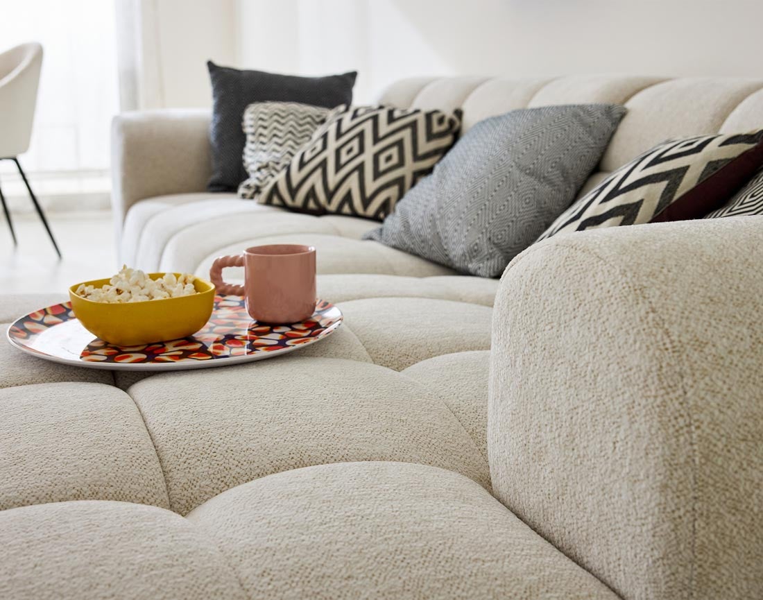 Canapé d'angle 4 places en tissu texturé beige - RAY - Best Mobilier - 2
