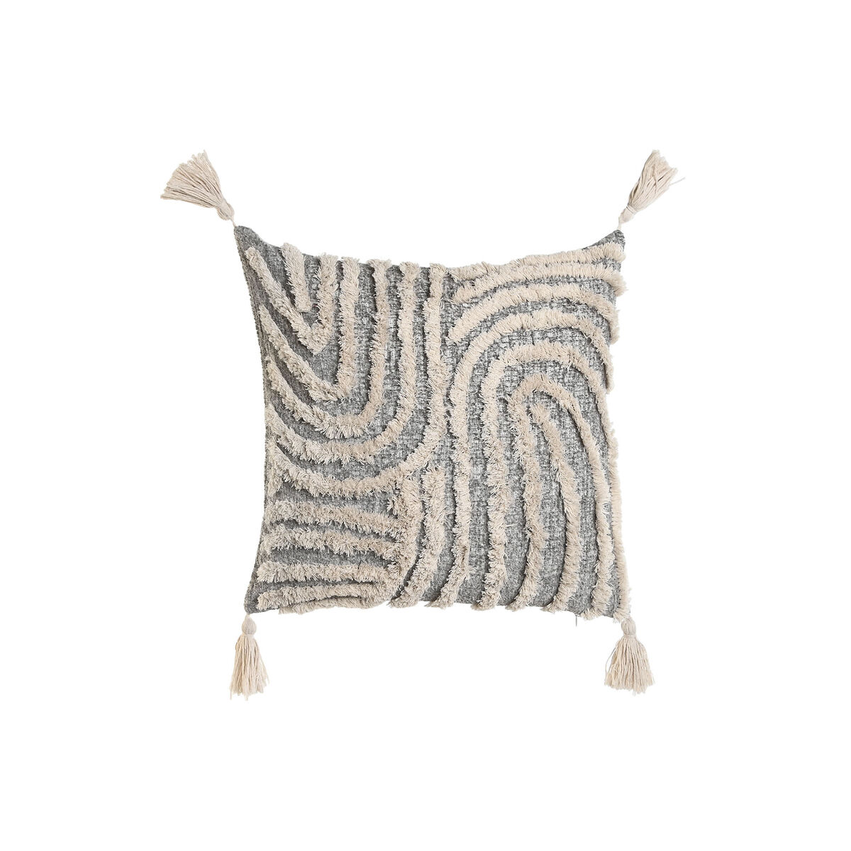 Cojín home esprit blanco gris borlas boho 45 x 15 x 45 cm