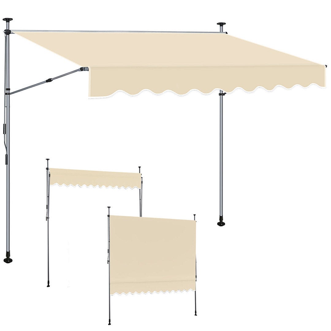 Markiza ręczna z korbką, 400x150cm Beżowa, Markiza balkonowa regulowana na wysokość, Ochrona UV50+ na balkon i taras