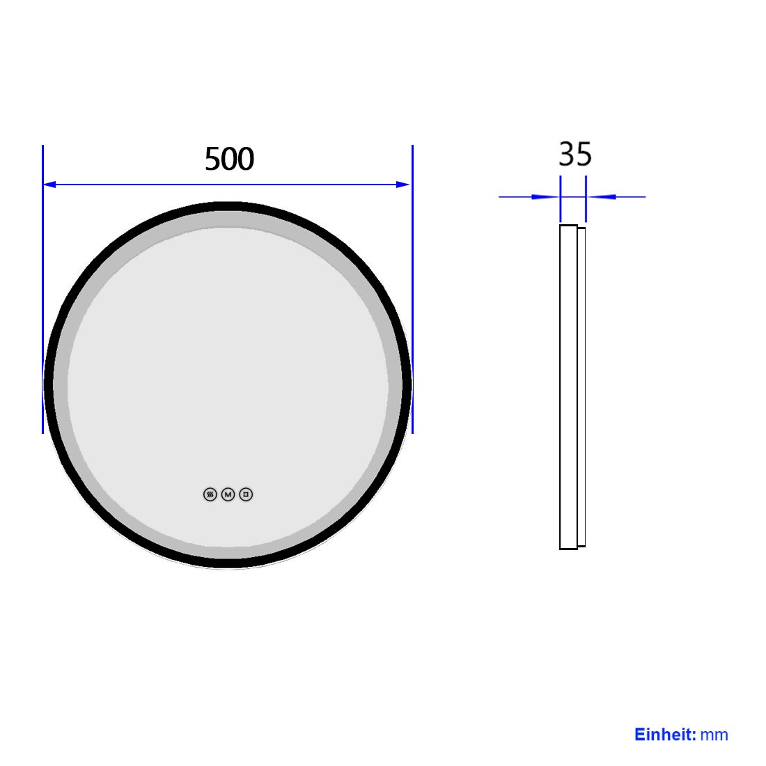 EMKE Miroir lumineux salle de bain rond diamètre 50cm cadre noir, Sangle réglable, Miroir LED, Interrupteur Tactile, Anti-buée, 3 couleurs Lumières - 9