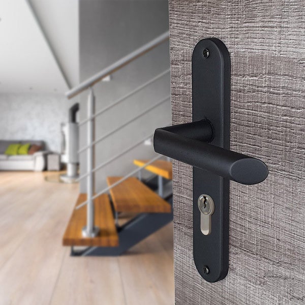 2 poignées de porte STAR trou de Cylindre, Inox noir mat entraxe 195 mm, entrée bureau garage