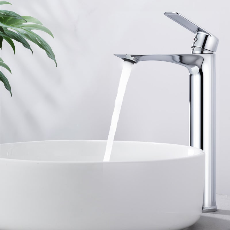 Chromowana bateria łazienkowa z wysoką wylewką Nowoczesny design Mosiężna bateria zlewozmywakowa Antilimestone