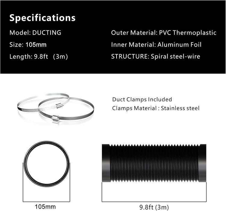 Conduit de ventilation en PVC de 100 mm, adapté aux hottes de cuisine et aux ventilateurs d'extraction (6 mètres de long). - 9