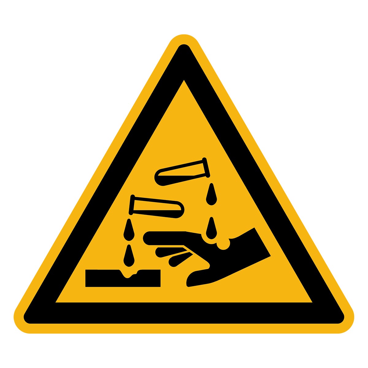 Adesivo Pericolo Avvertenza Avvertimento NF ISO 7010 - Adesivo Segnaletico Triangolare Laminato Resistente all'Acqua e ai Raggi UV - Sostanze Corrosiv
