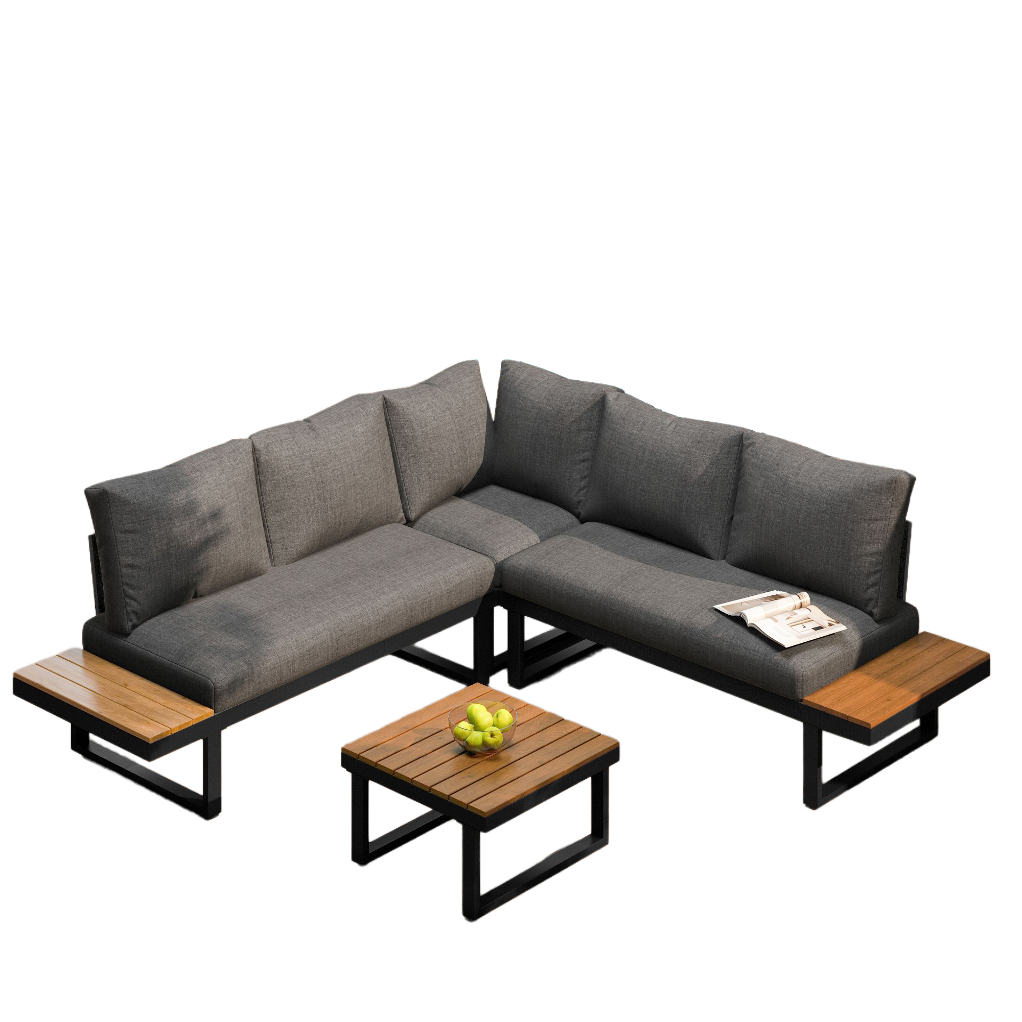 Ensemble de relaxation de jardin, position d'angle, chaise longue réglable (5 niveaux de réglage, max. 55°), avec table basse, gris + noir - 6