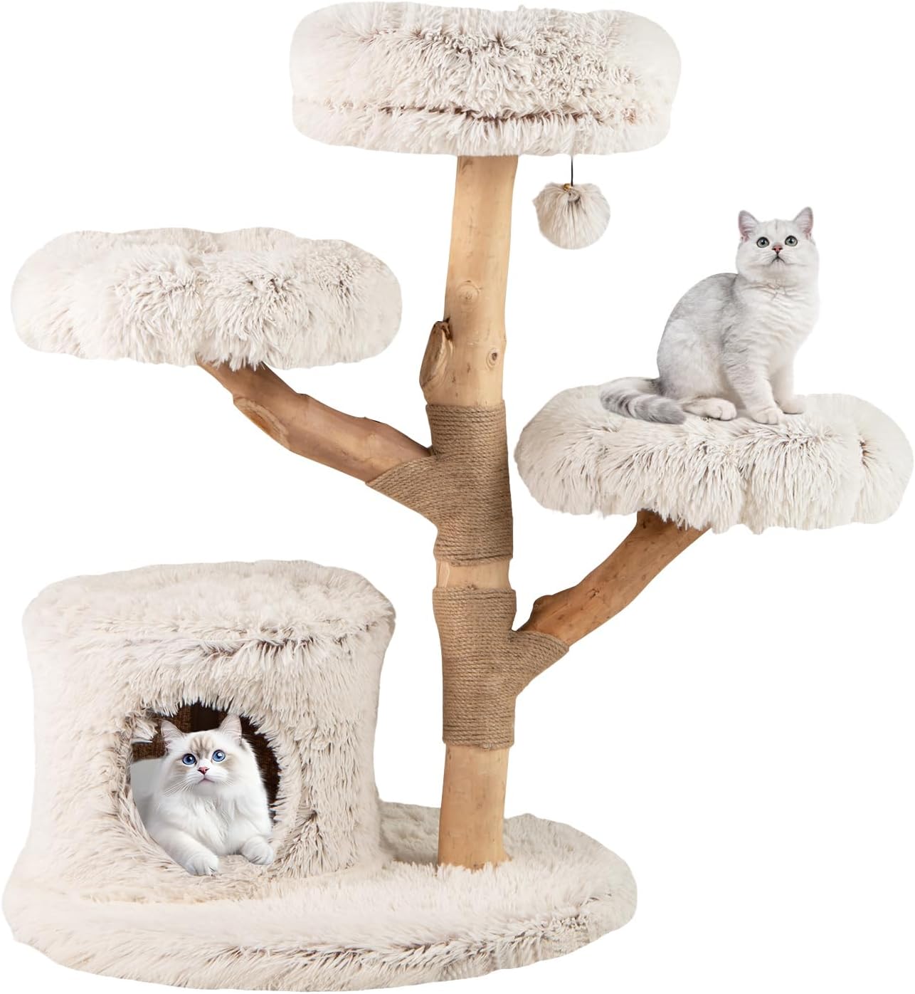 Árbol para gatos de 102 cm, tronco de madera maciza natural