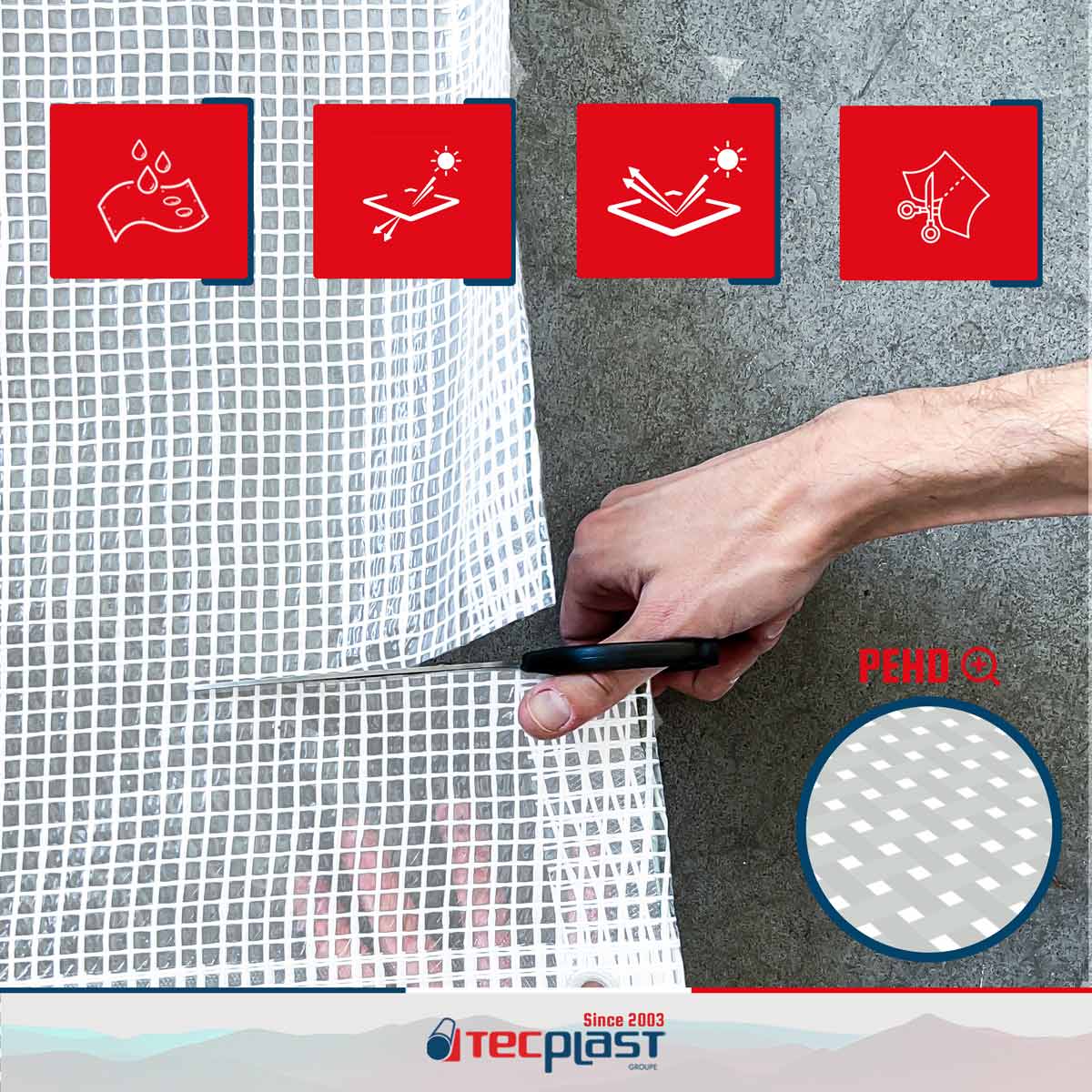 Bâche Jardin 4x6 m - TECPLAST - TR170JD - Bâche Armée Transparente - Haute Qualité - Imperméable - Résistance Anti-UV - 3