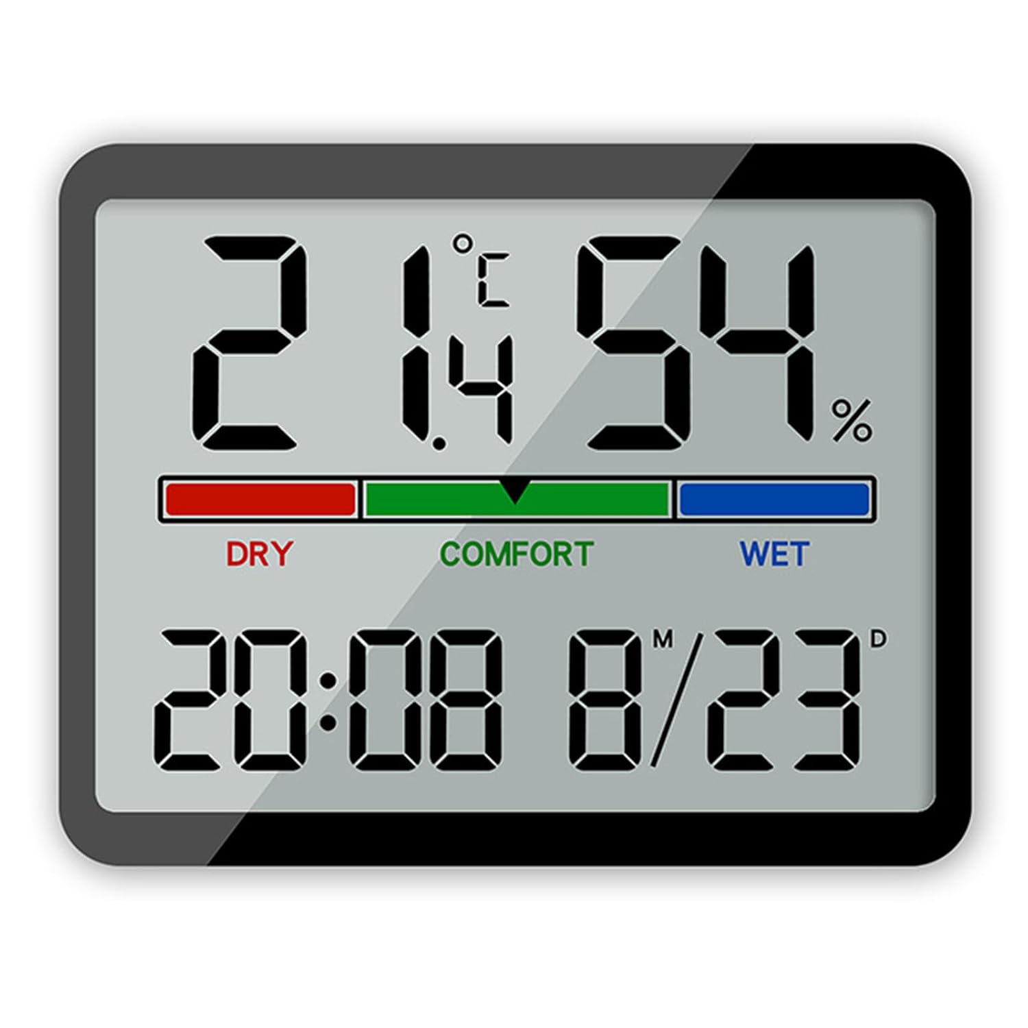 Termohigrometr - Duży wyświetlacz LCD - Z funkcją zegara - Nadaje się do szklarni i domów - Czarny