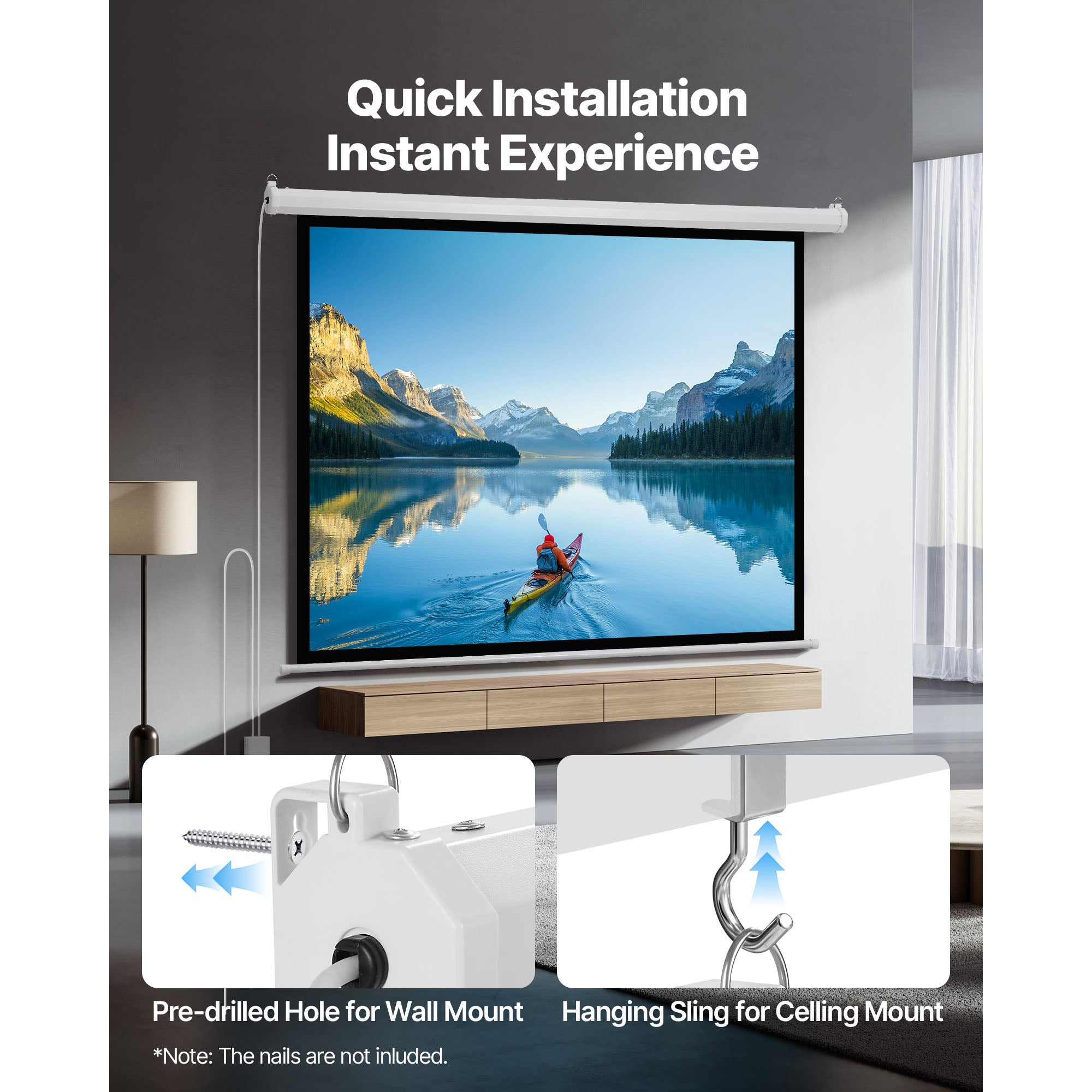 Ecran de projection SucceBuy electrique motorise 1829 mm 4:3 1080 HD, toile murale en PVC, telecommande incluse, large angle de vision, pour maison - 5