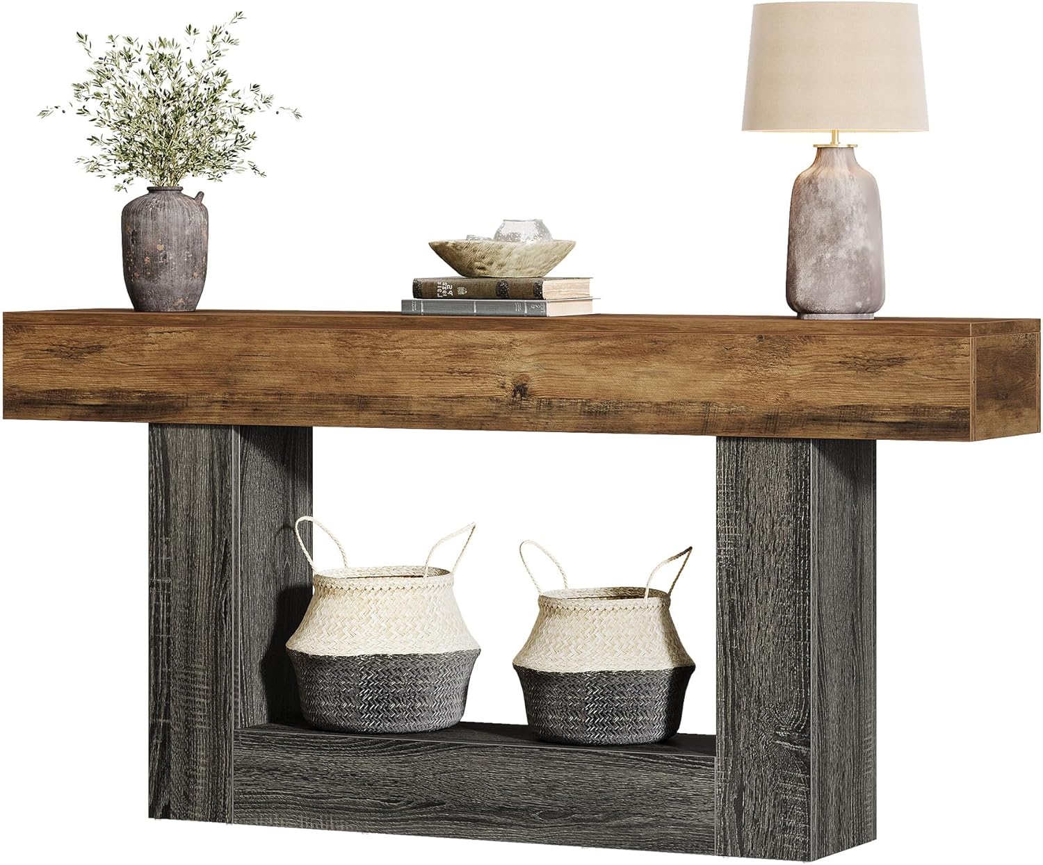 Tribesigns Console , 160*30*80cm, table d'entrée à 2 niveaux, table de canapé avec rangement, table basse en bois pour salon et couloir - 9