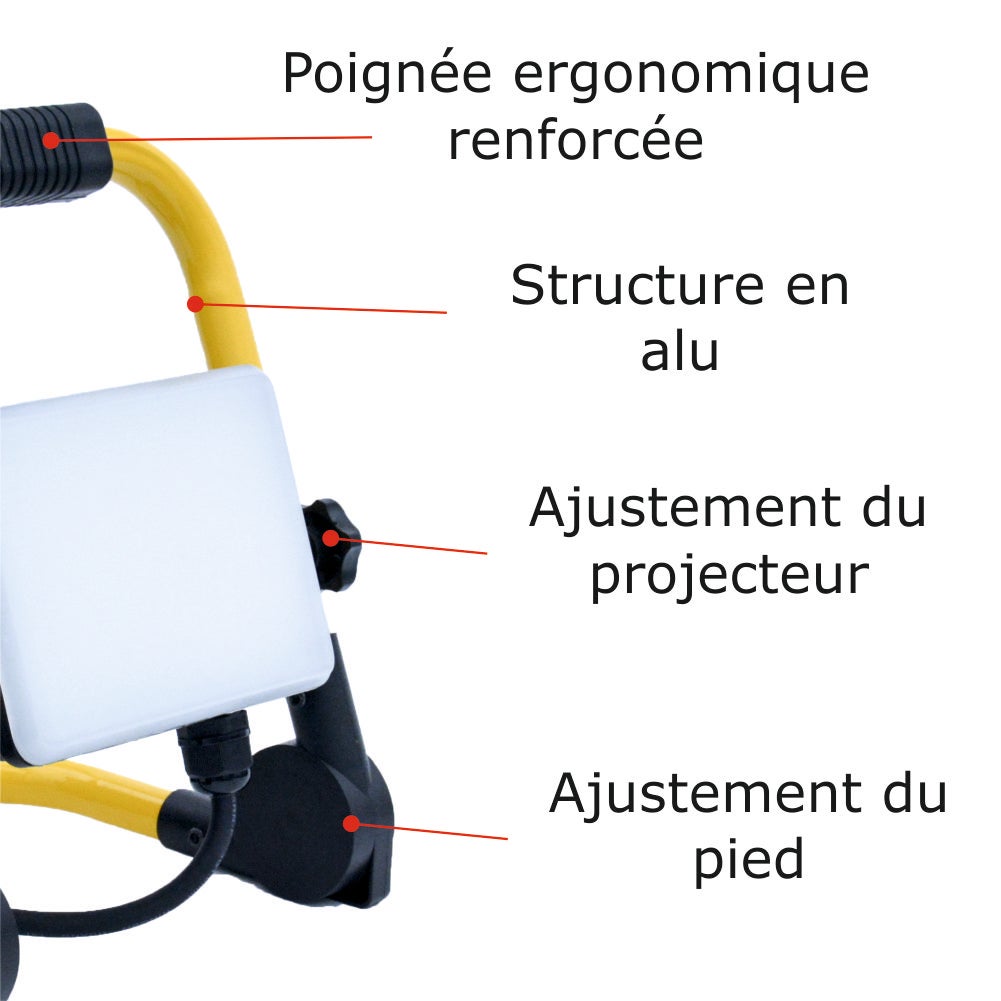 Projecteur de chantier LED 50W 4500 LM IP65 4000K câble 1,8M - garantie 5 ans - 2