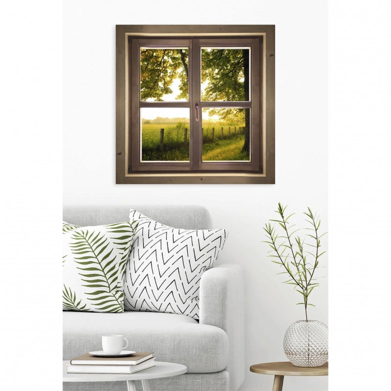 Tableau verre acrylique Vue Sur La Campagne trompe l'oeil fenêtre 90 x 90 cm - Décoration murale photo pour la maison - 2