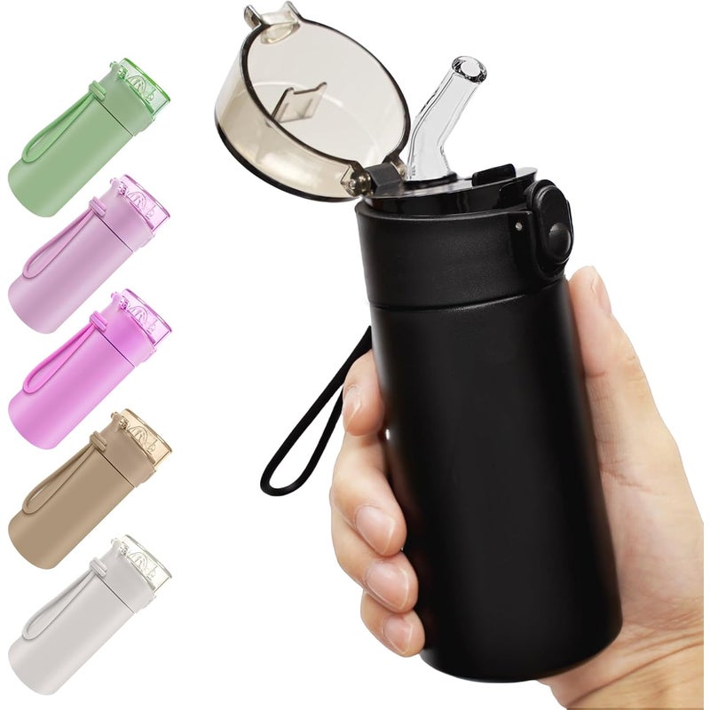 150 ml mała butelka termiczna, butelka termiczna na wodę z pokrywką, ze stali nierdzewnej o podwójnych ściankach, bez BPA, (czarna)