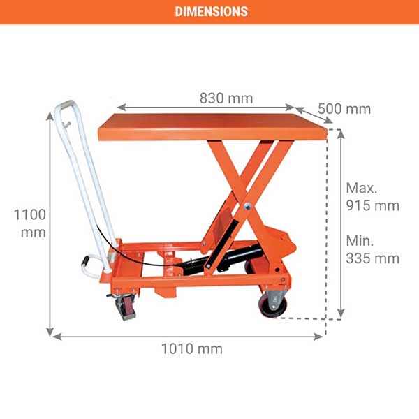 Plateforme élévatrice manuelle avec plateau acier - Levée hydraulique 915mm - Capacité 250kg - Plateau 830x500mm - BS25 - 2