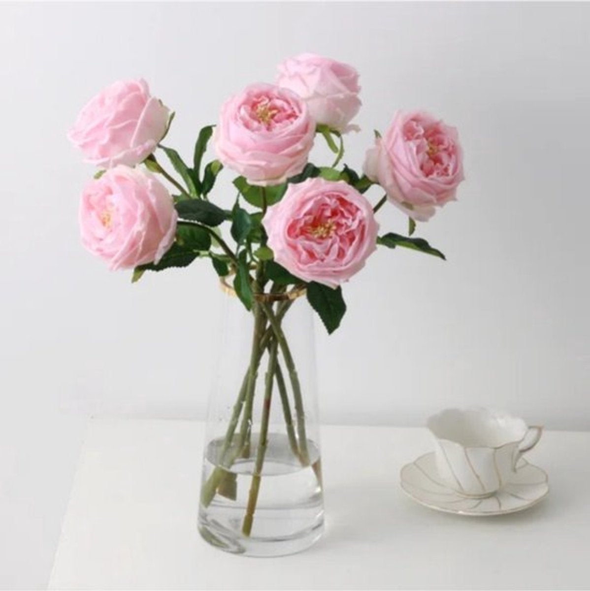 Bujori reali la atingere, roz, flori artificiale, trandafiri artificiali, buchet artificial, trandafir, set de 3, 45 cm, flori de mătase 3buc