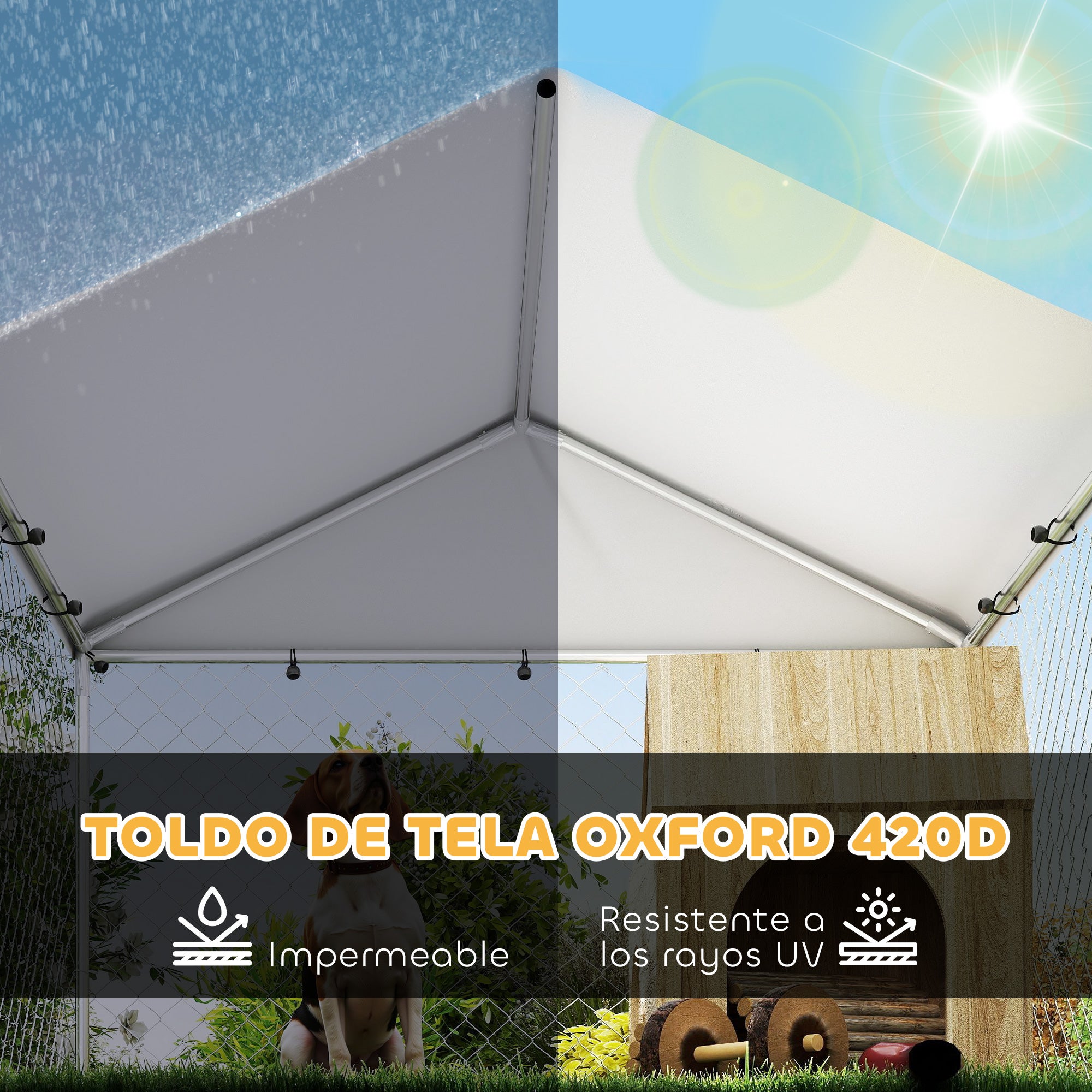Casa para Cães PawHut Aço Galvanizado e Tecido Oxford Prata 200x200x154 cm D02-240V00SR - 4