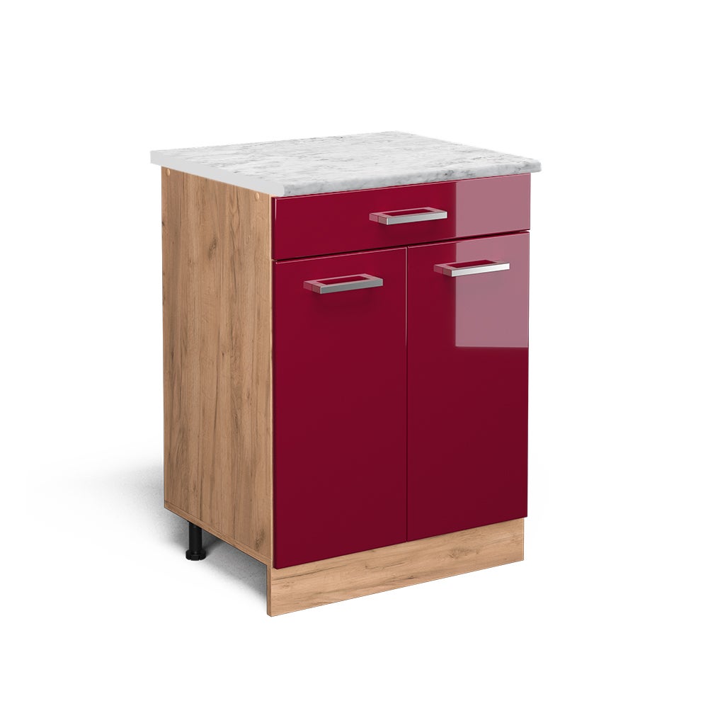 Vicco Szafka dolna do kuchni R-Line, Czerwony połysk, 60 cm BR Marmur