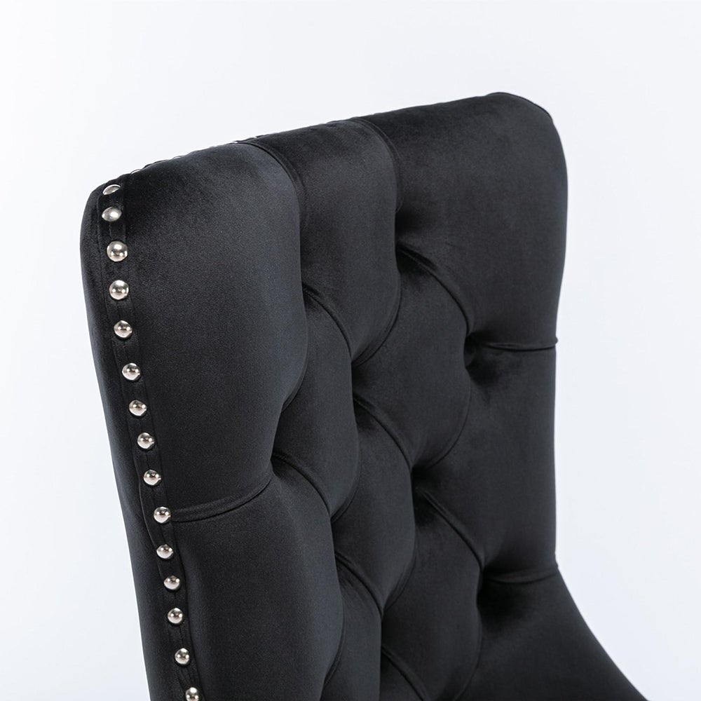 Ensemble de chaises de salle à manger, avec pieds en bois et garniture à clous, revêtement en velours, structure en bois massif,noir - 8
