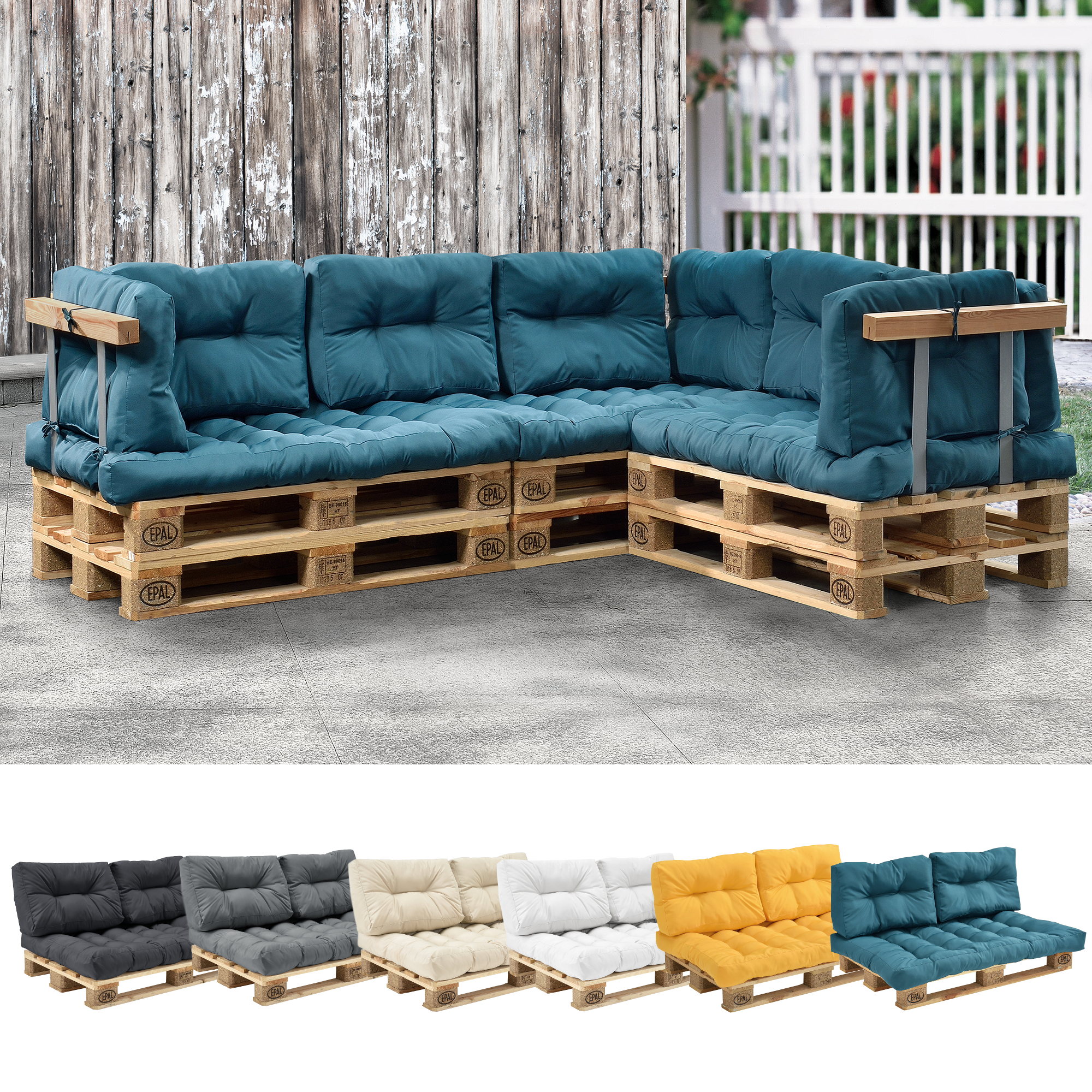 [en.casa] 1x cojín de asiento para sofá- palé / para europalé [turquesa] cojín in/outdoor - cojín acolchado - válido para exteriores
