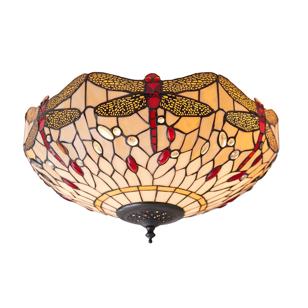 Plafon okrągły ważki DRAGONFLY BEIGE beżowy 2xE27x20W szkło wym:21x41x41cm IP20 Tiffany