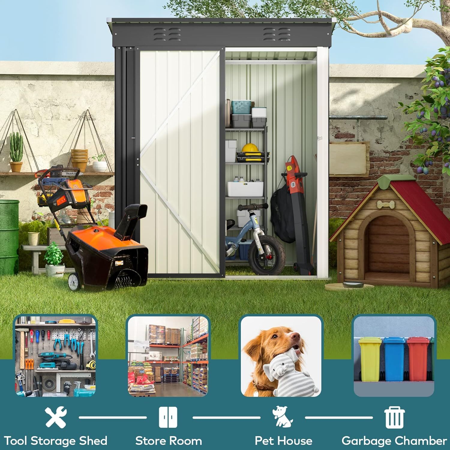 Abre-teto de jardim metálico Bealife 162 x 95 x 182 cm, cinza, construção estável para o jardim - 4
