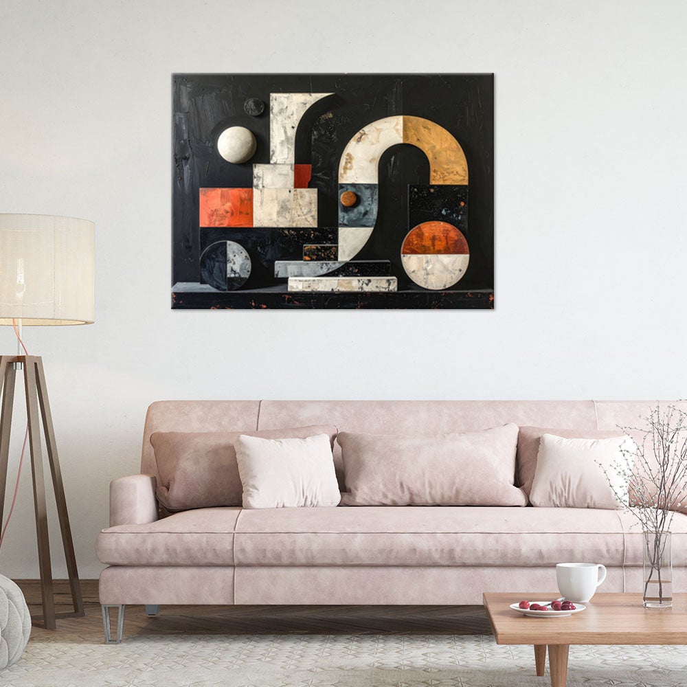 Obraz do salonu sypialni biura, Abstrakcja z kształtów geometrycznych w czerni 120x80 - 2