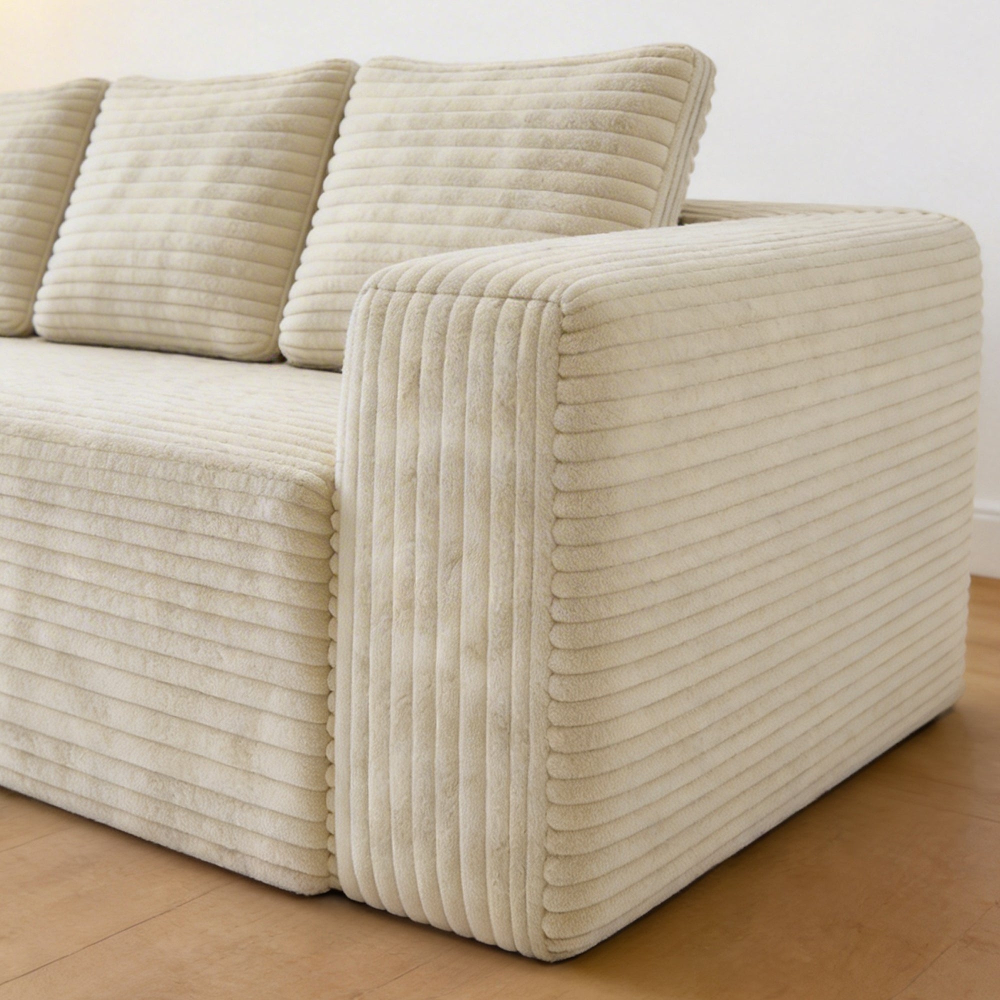 Canapé d'angle 4 places en L moderne, canapé modulable avec méridienne, en velours côtelé moelleux. 261x 168 x 58 cm Sans Assemblage, beige - 9