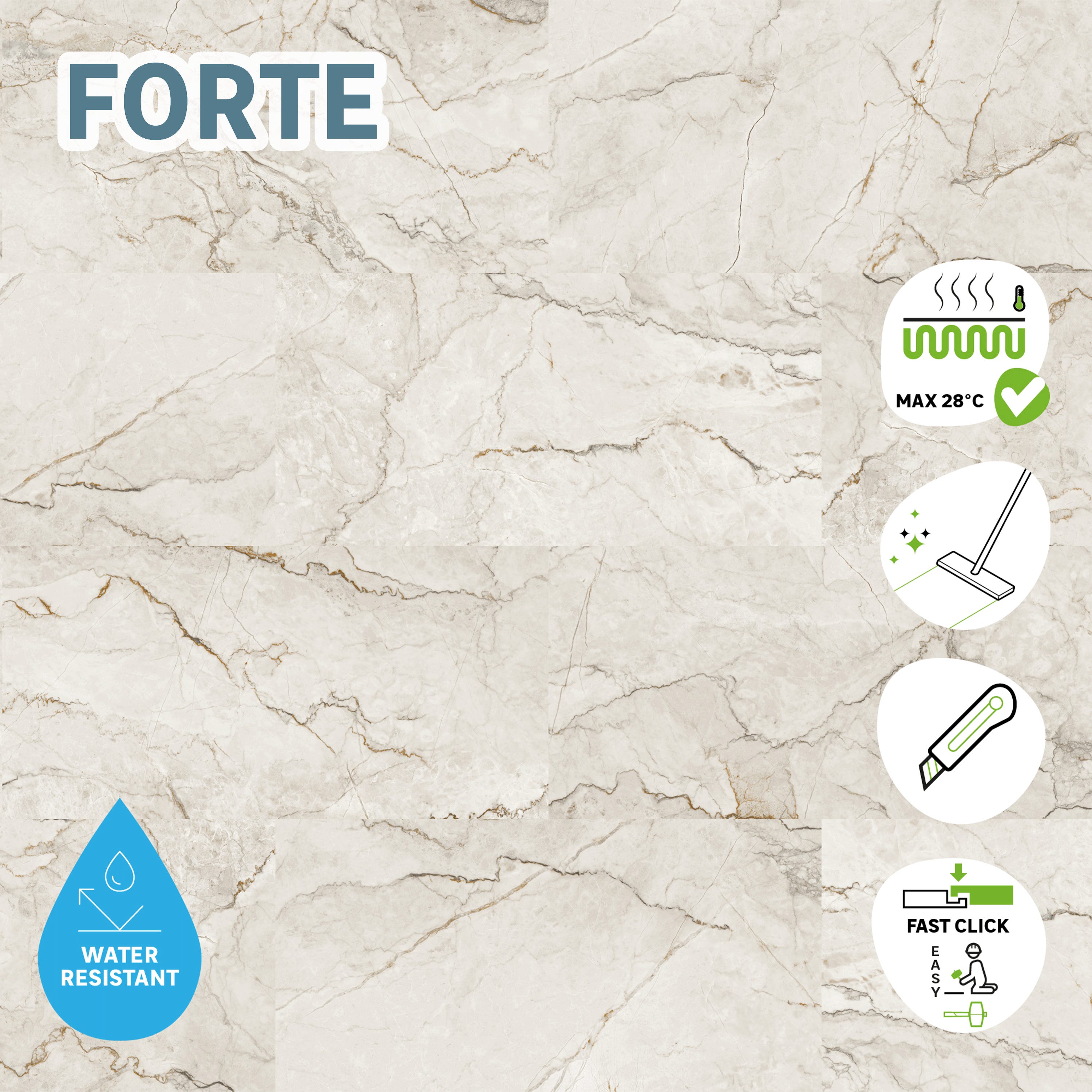 Pavimento vinílico flutuante forte ARTENS - BLUSH marmore branco - 1,67 m²/ 9 Mosaicos - 2