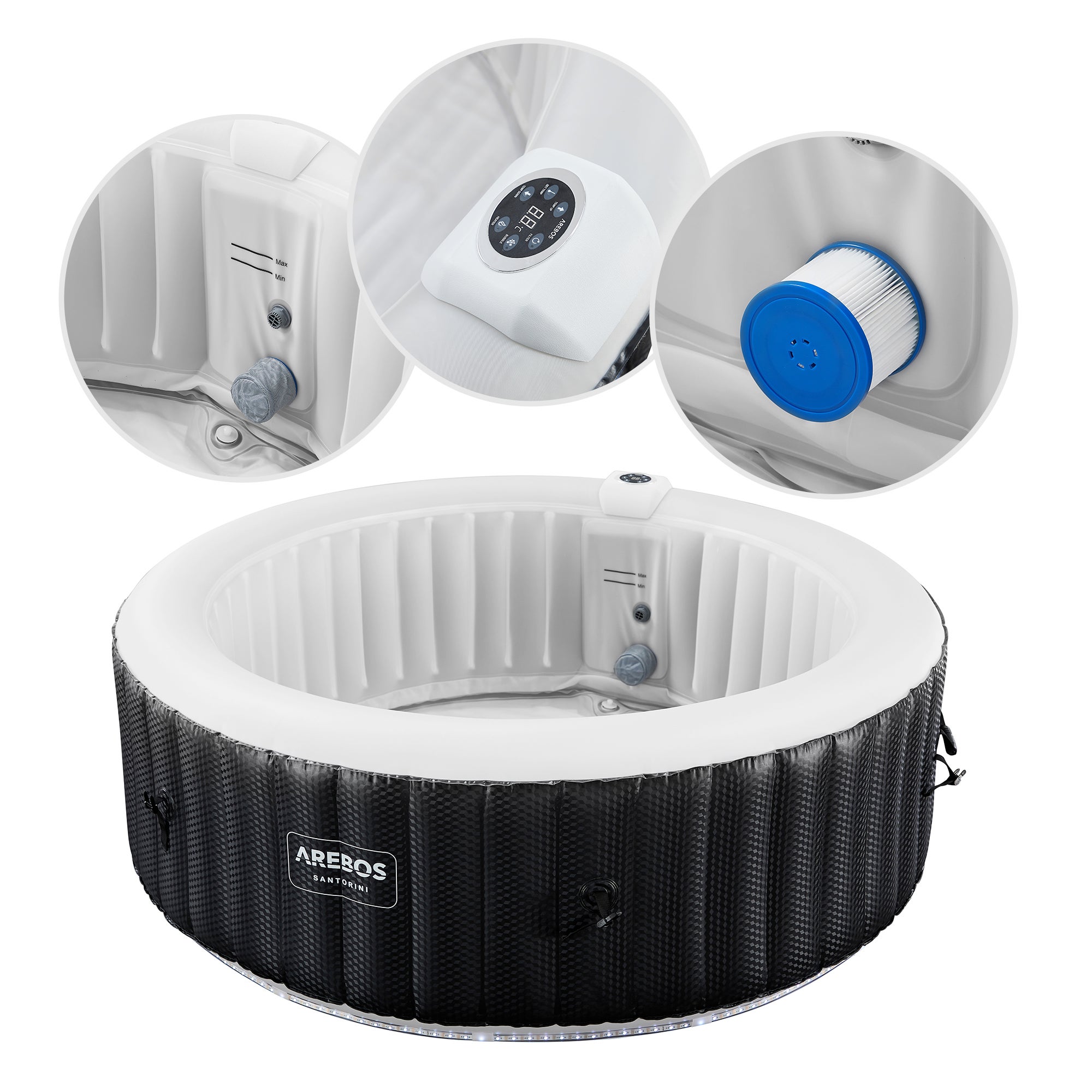 AREBOS Spa Gonflable Gonflable Automatique ⌀ 208 cm 6 Personnes Bande Lumineuse LED 130 Jets de Massage 1000 litres Spa et Bien-être - 6